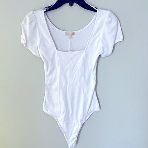 NWT Gianni Bini Square Neck Thong Bodysuit in White / Size S